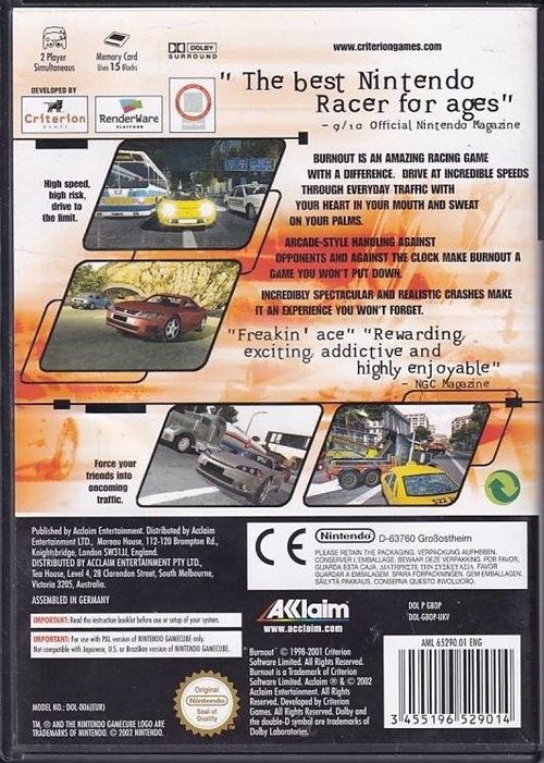 Burnout - GameCube (B Grade) (Genbrug)